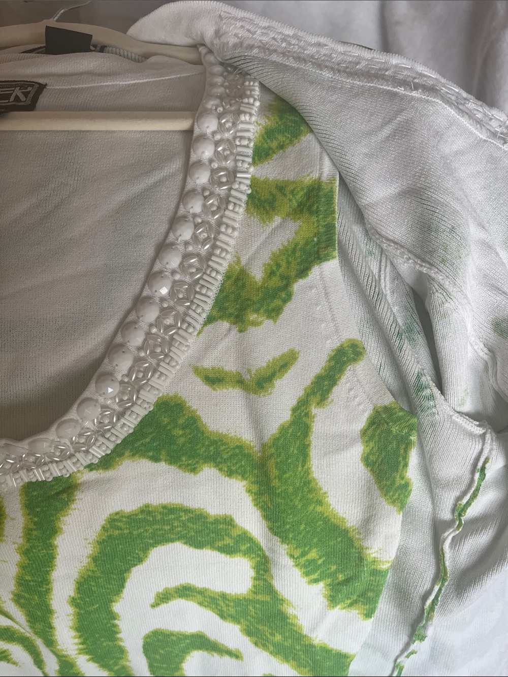 berek White and Lime Green Zebra-Print Cardigan and tank with Beaded Trim - Picture 7 of 9